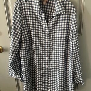 Chico's Navy and White Plaid Blouse